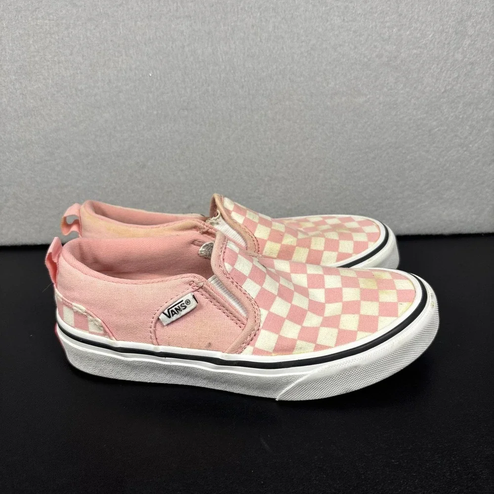 Vans Shoes Youth Size 1 Missy Off The Wall Check Skate Loafer 508731 Pink Fabric